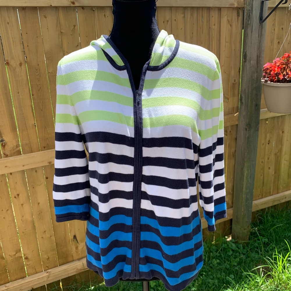 Christopher & Banks Striped Hooded Zip Sweater - Picture 2 of 7